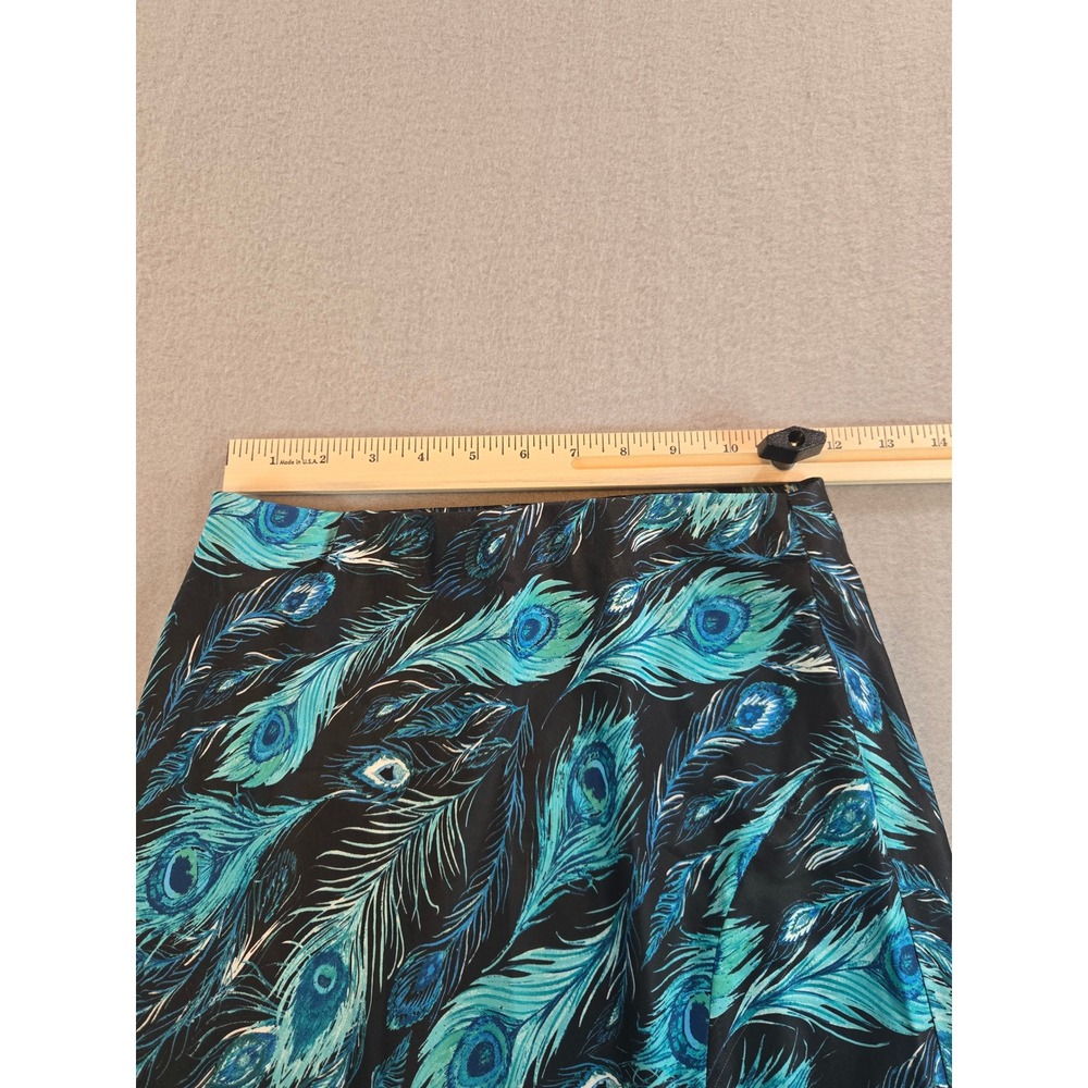 Blue Rain Francesca's Maxi Skirt Women S Blue Peacock Feather Print Side Slit - Picture 3 of 7
